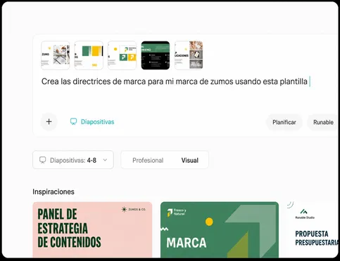 Describe tu tema o elige una plantilla de diapositivas