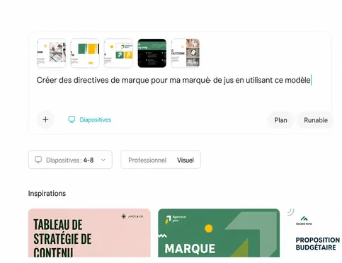 Décrivez votre sujet ou choisissez un modèle de diapositive