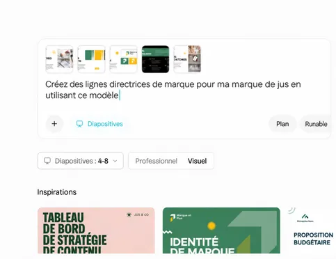 Décrivez votre sujet ou choisissez un modèle de slide