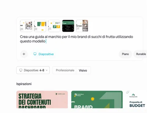 Descrivi il tuo argomento o scegli un modello di slide