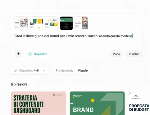 Descrivi il tuo argomento o scegli un modello di slide