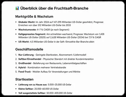 Die KI recherchiert, analysiert und generiert eine detaillierte Antwort