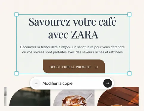 Personnalisez la mise en page, le texte et les visuels avec l'assistance de l'IA