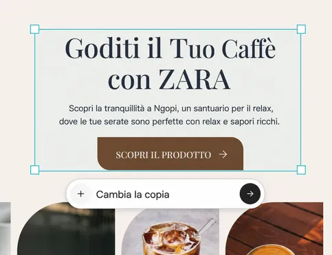 Personalizza layout, testi e contenuti visivi con l'assistenza dell'IA