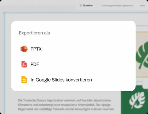 Exportieren oder präsentieren Sie als PDF, PPTX oder via Live-Link