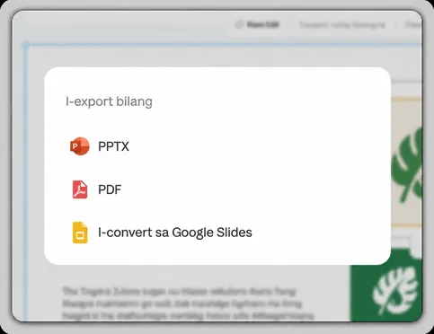 I-export o i-present: PDF, PPTX, o isang live link