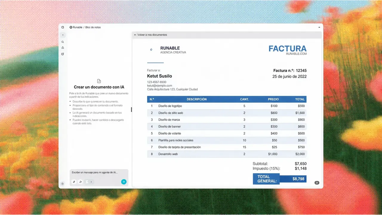 Interfaz de creación de documentos