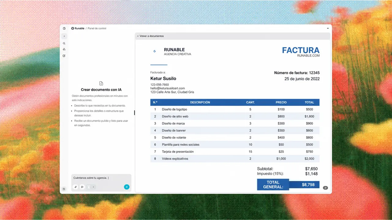 Interfaz de creación de documentos