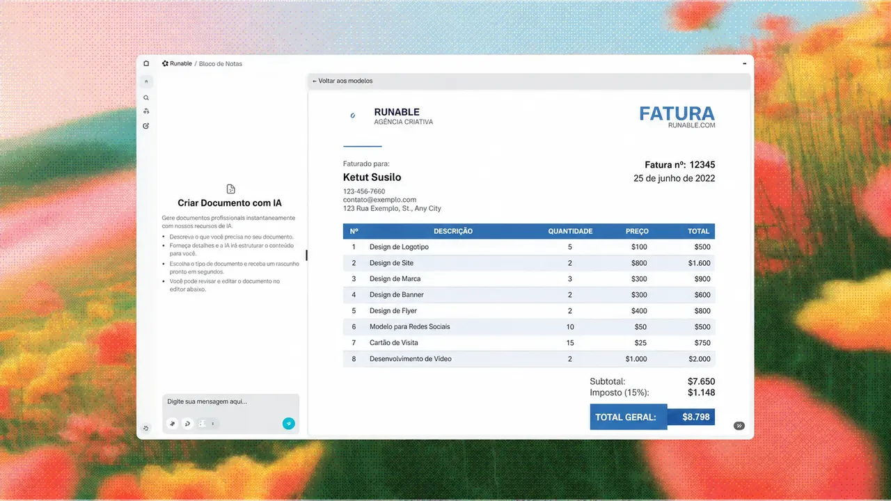Interface de criação de documentos