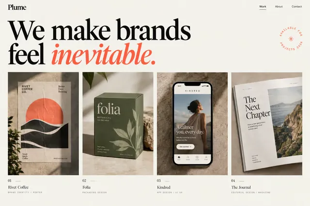 Plume creative studio website example