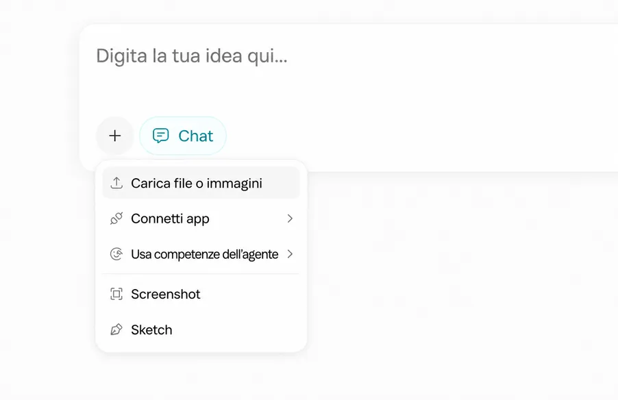 Chat AI che comprende testo, immagini, file e altro