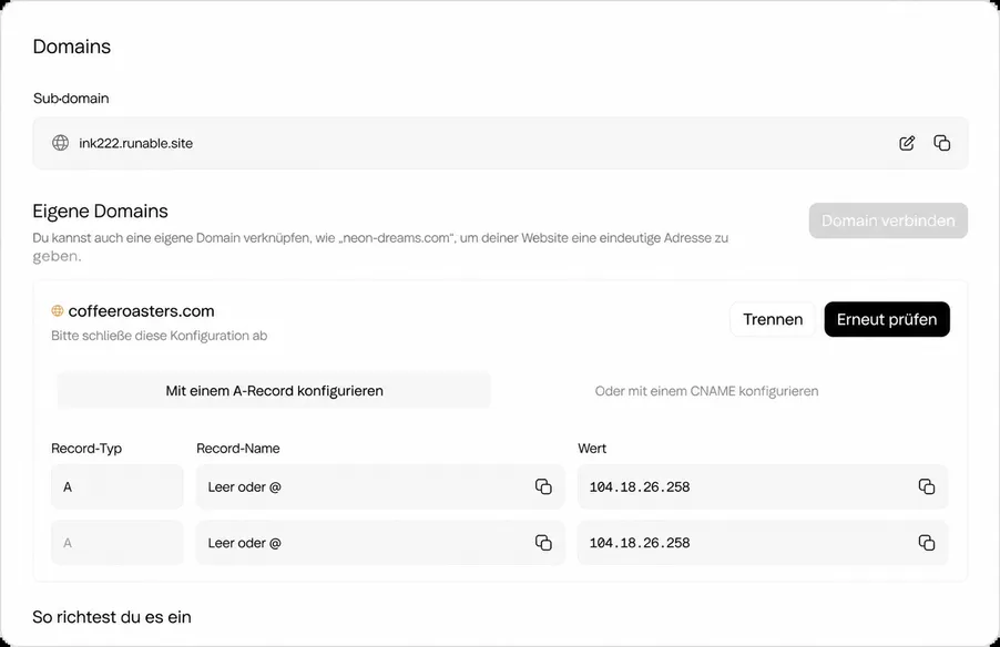 Eigene Domains inklusive kostenlosem SSL & CDN-Hosting
