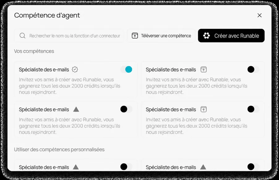 Compétences intégrées pour chaque type de contenu