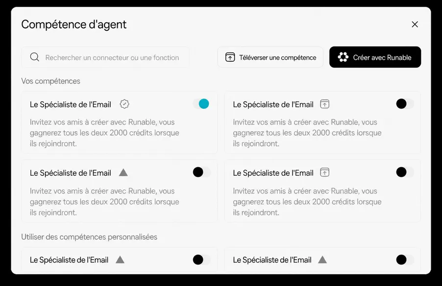Compétences intégrées pour chaque artefact