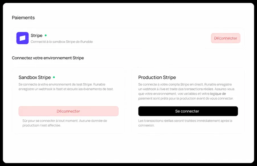 Paiements Stripe et base de données intégrés