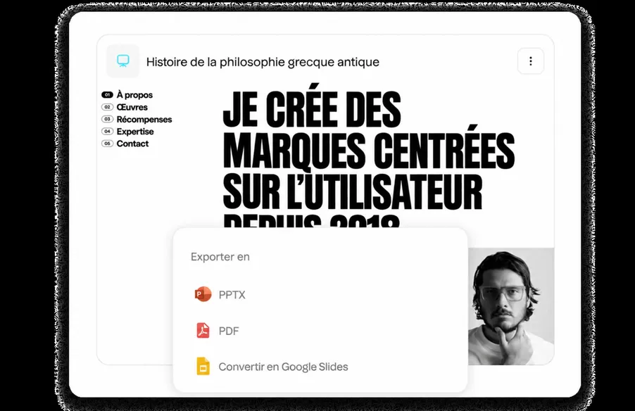 Export vers PowerPoint, PDF et Google Slides