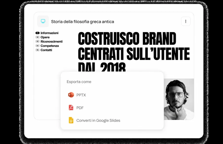 Esportazione in PowerPoint, PDF e Google Slides