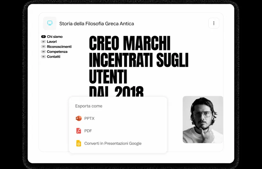 Esportazione in PowerPoint, PDF e Google Slides