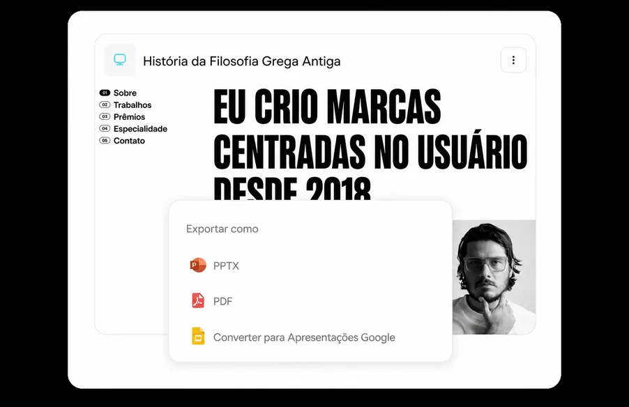 Exportar para PowerPoint, PDF e Google Slides