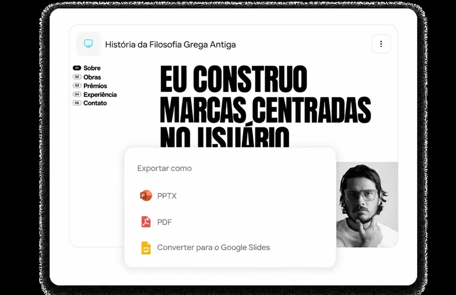 Exportar para PowerPoint, PDF e Google Slides