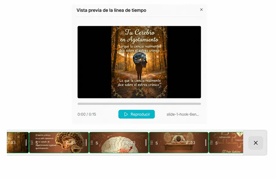 Editor de línea de tiempo integrado: secuencia y combina clips de video