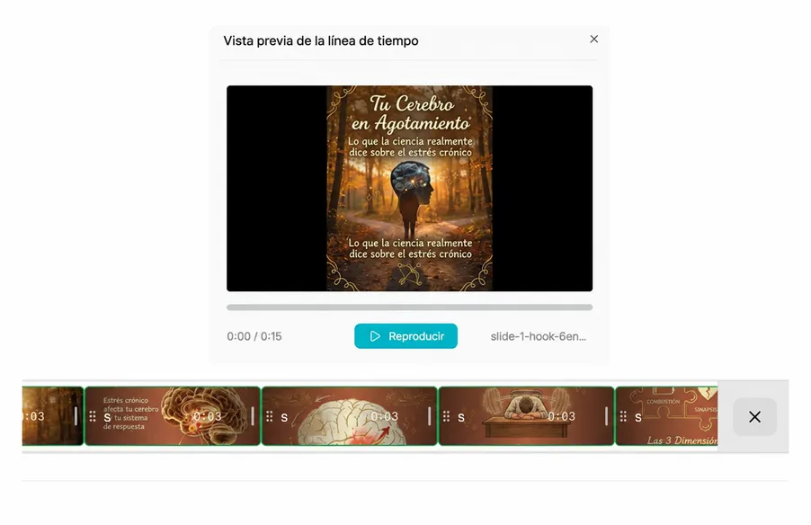 Editor de línea de tiempo integrado: secuencia y combina clips de video