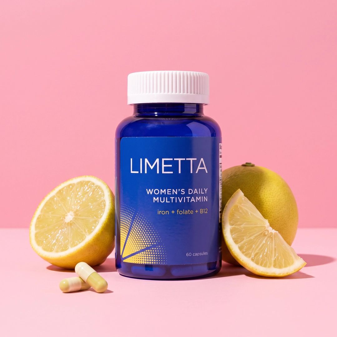 Product campaign with lemons and a blue bottle