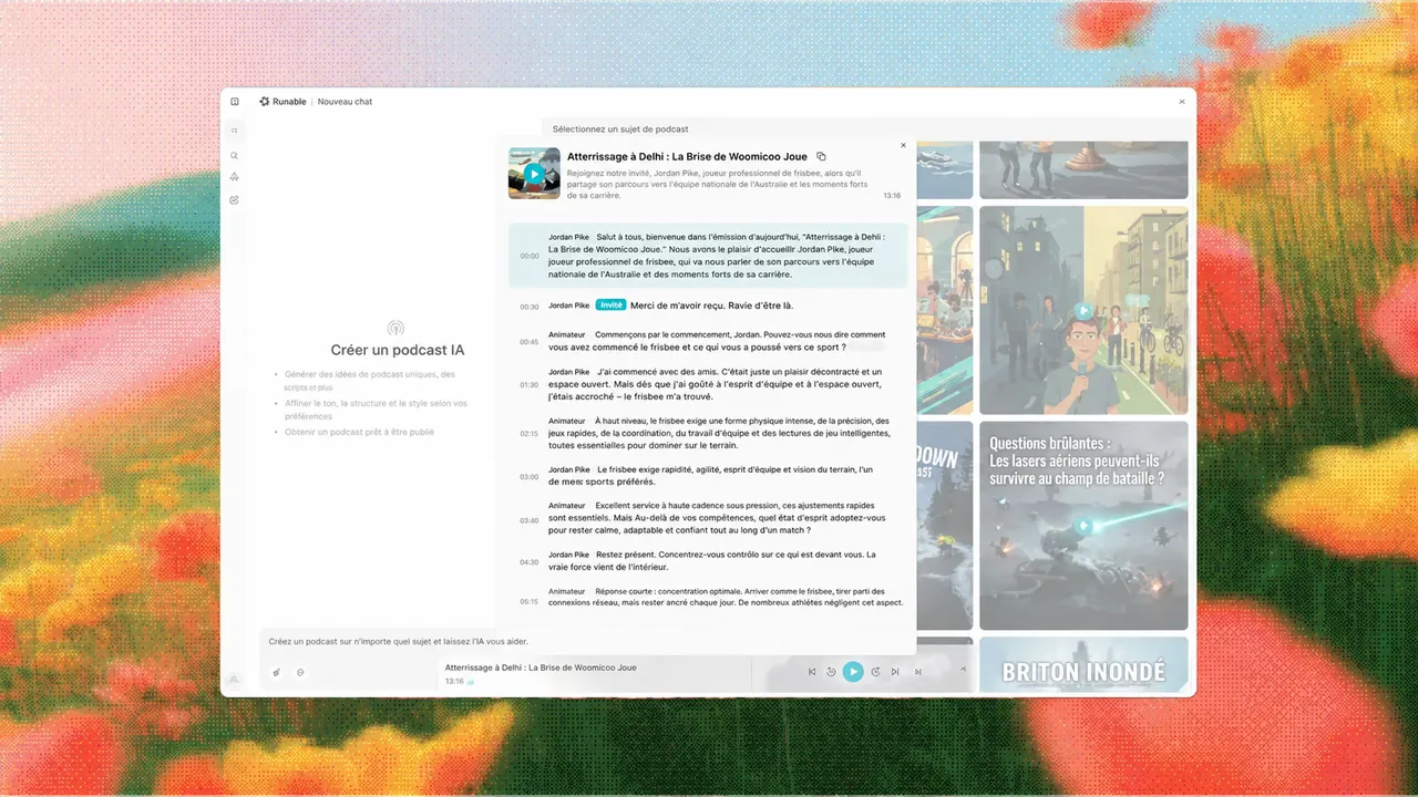 Interface de création de podcasts
