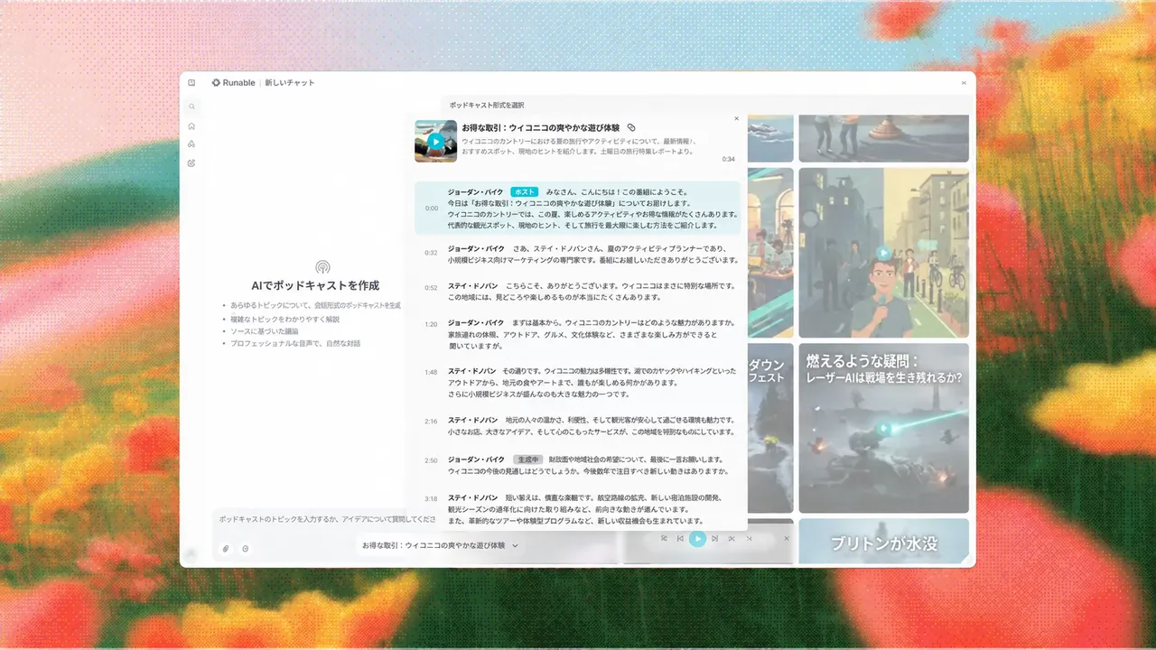 ポッドキャスト作成インターフェース