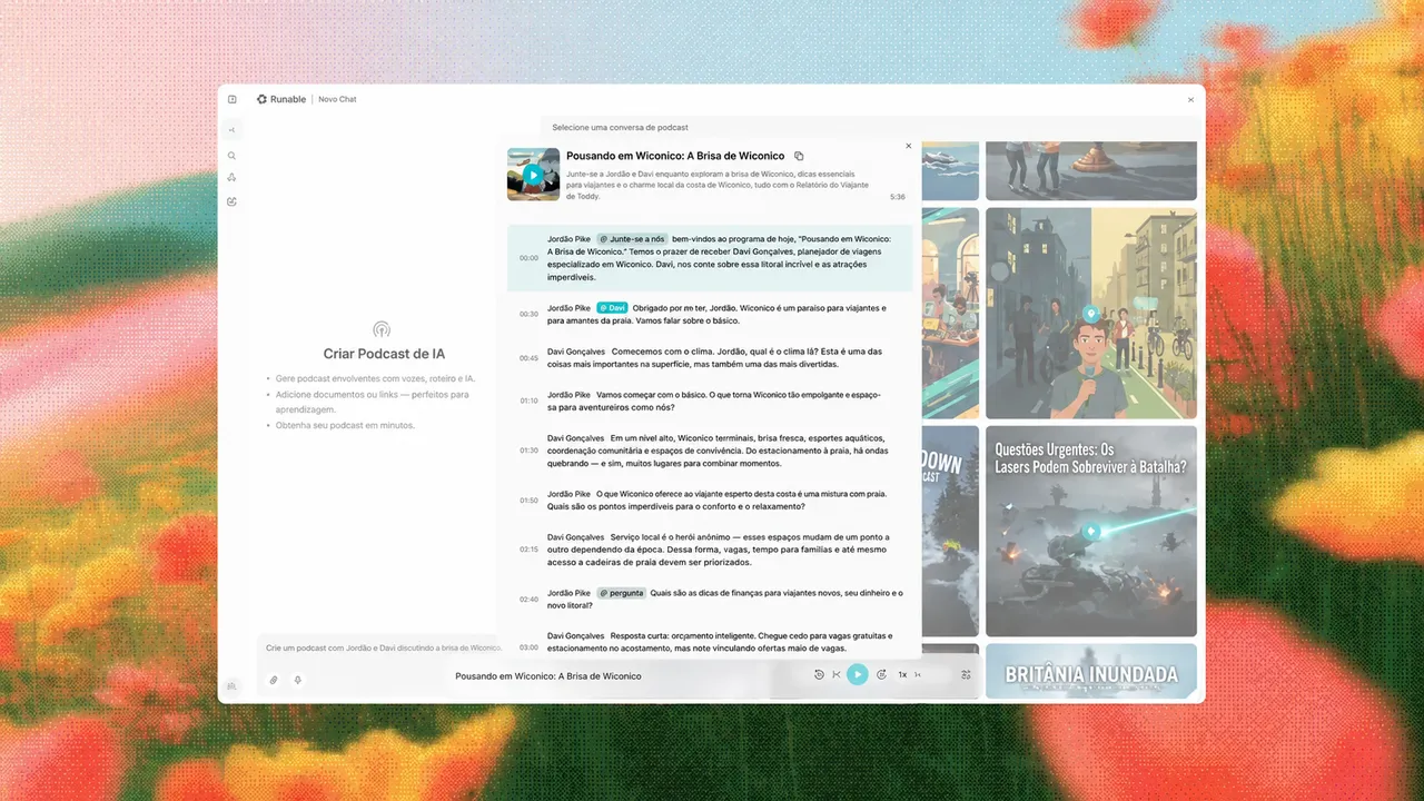 Interface de criação de podcast