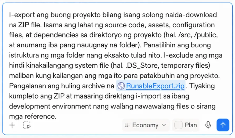 Ang export prompt na ipinaste sa chat ng platform