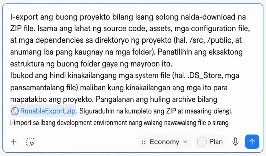 Ang export prompt na ipinasa sa chat ng platform