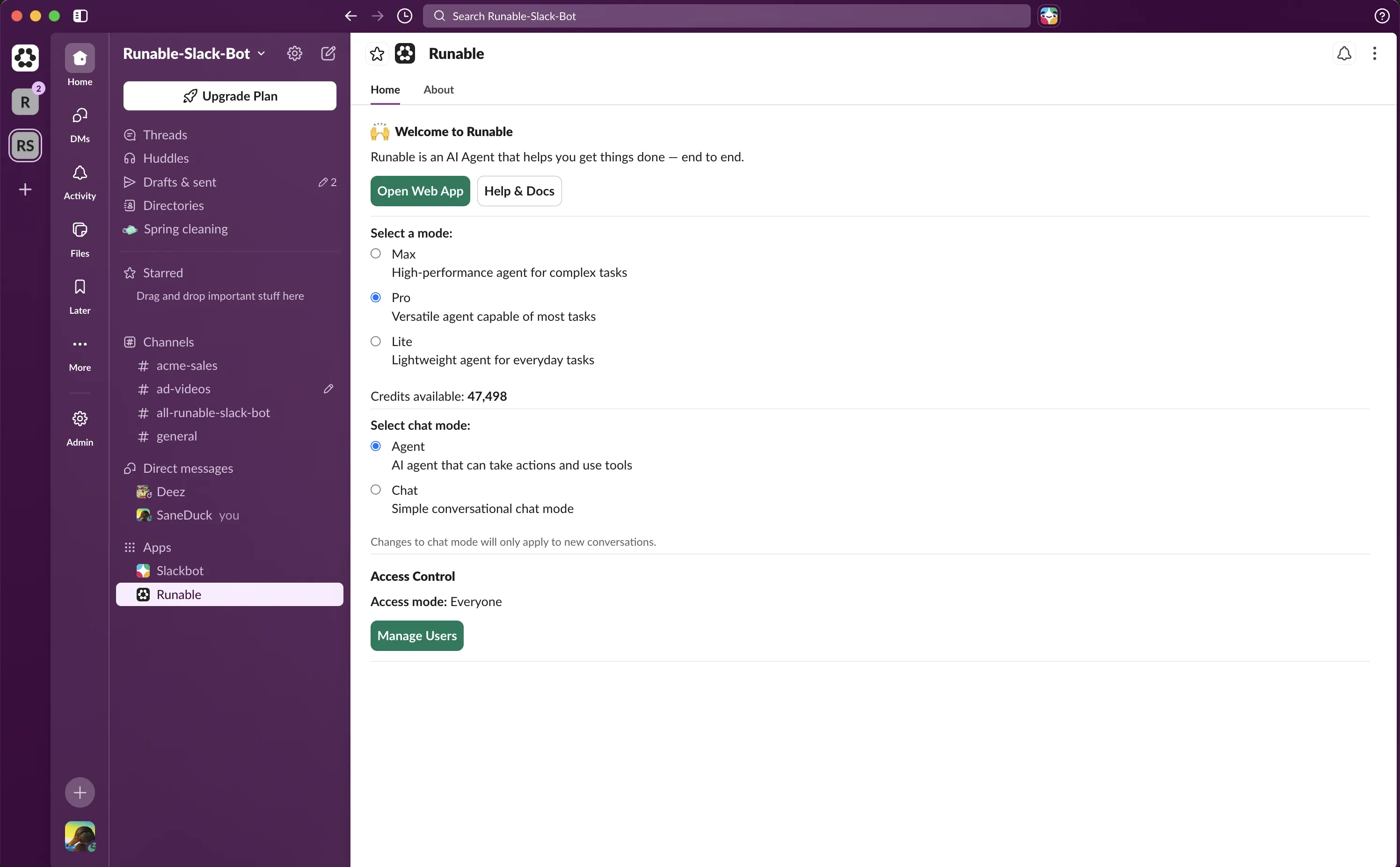 Manage access and settings