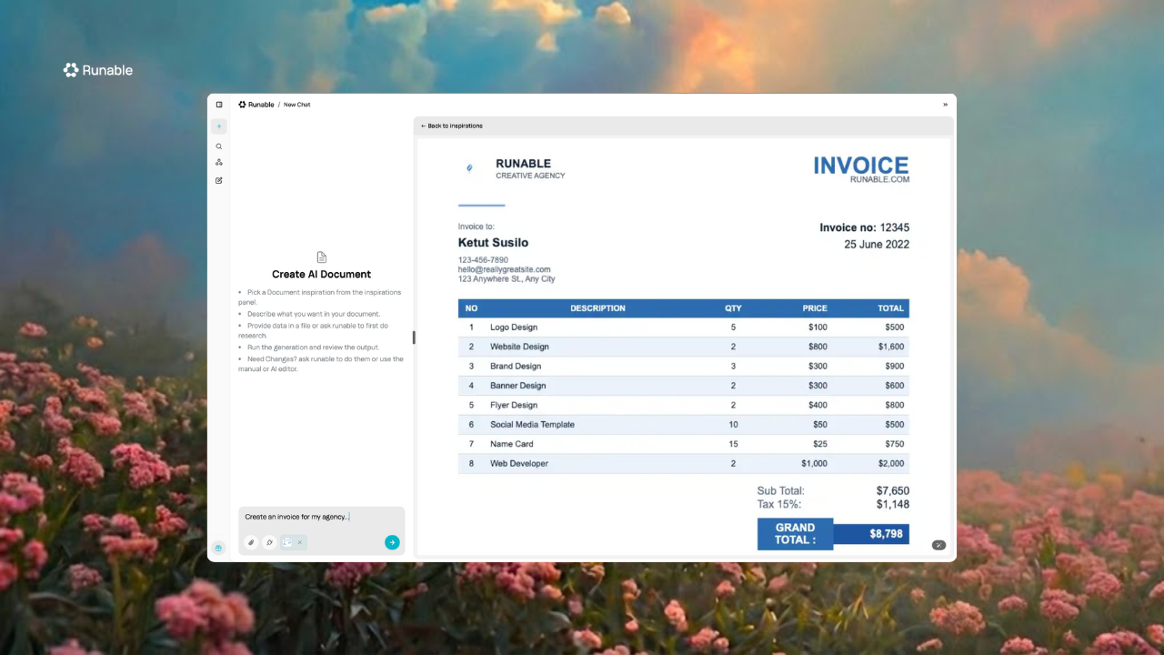 Document creation interface